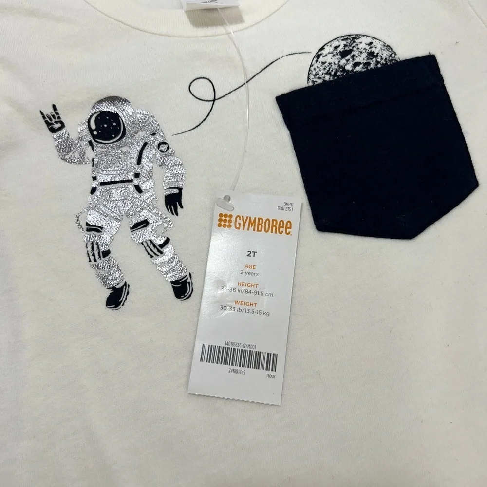 Gymboree White Tee with Astronaut and Black Pocket